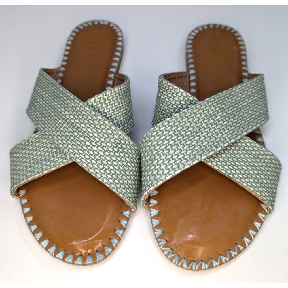 Nicole Miller New York Strappy Sandals Sage Green & Off White Sz 9 Wms